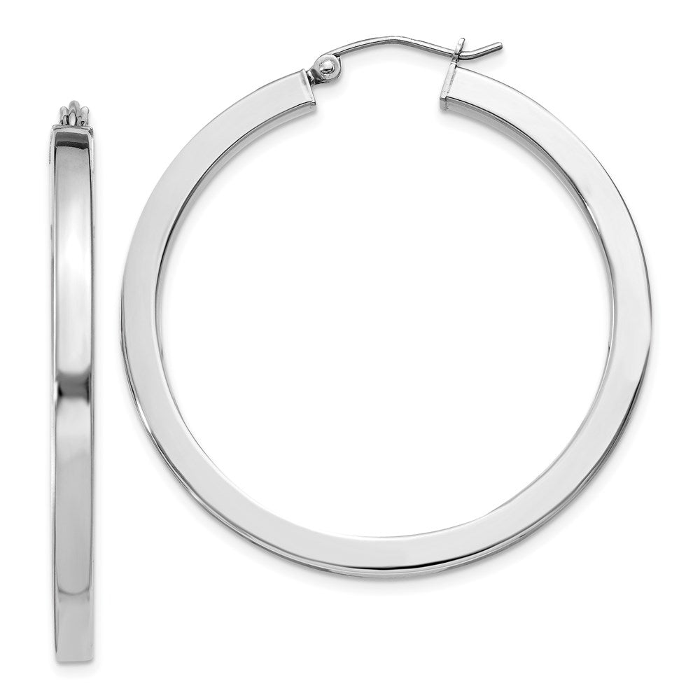 Sterling Silver Rhodium-plated 3x40mm Square Tube Hoop Earrings, 40 x 3 mm