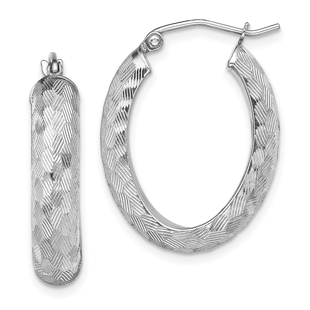 Sterling Silver Rhodium-plated Diamond-cut 5mm Oval Hoop Earrings, 24 x 20 mm
