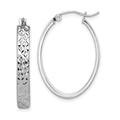 Sterling Silver Rhodium-plated Diamond-cut 4mm Oval Hoop Earrings, 27 x 21 mm