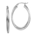 Sterling Silver Rhodium Plated Textured Double Oval Hoop Earrings, 26 x 36 mm