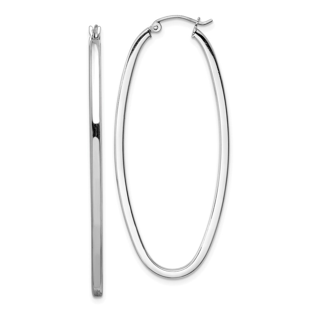 Sterling Silver Rhodium-plated 2mm Square Tube Oval Hoop Earrings, 51 x 22 mm