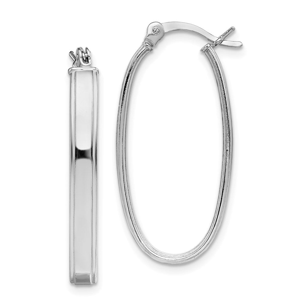 Sterling Silver Rhodium-plated Beveled Edge 4mm Oval Hoop Earrings, 29 x 15 mm