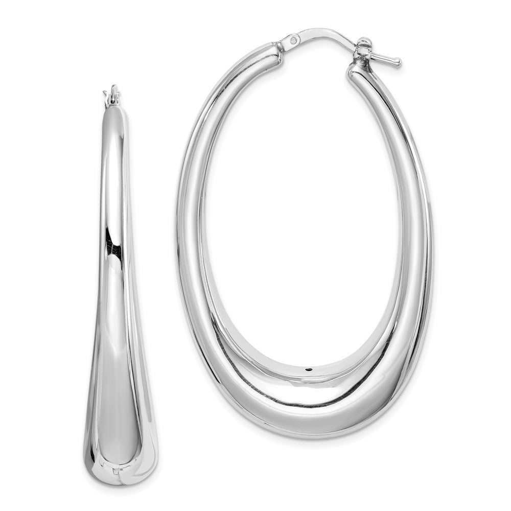 Sterling Silver Rhodium-plated Polished Hollow Oval Hoop Earrings, 52 x 33 mm
