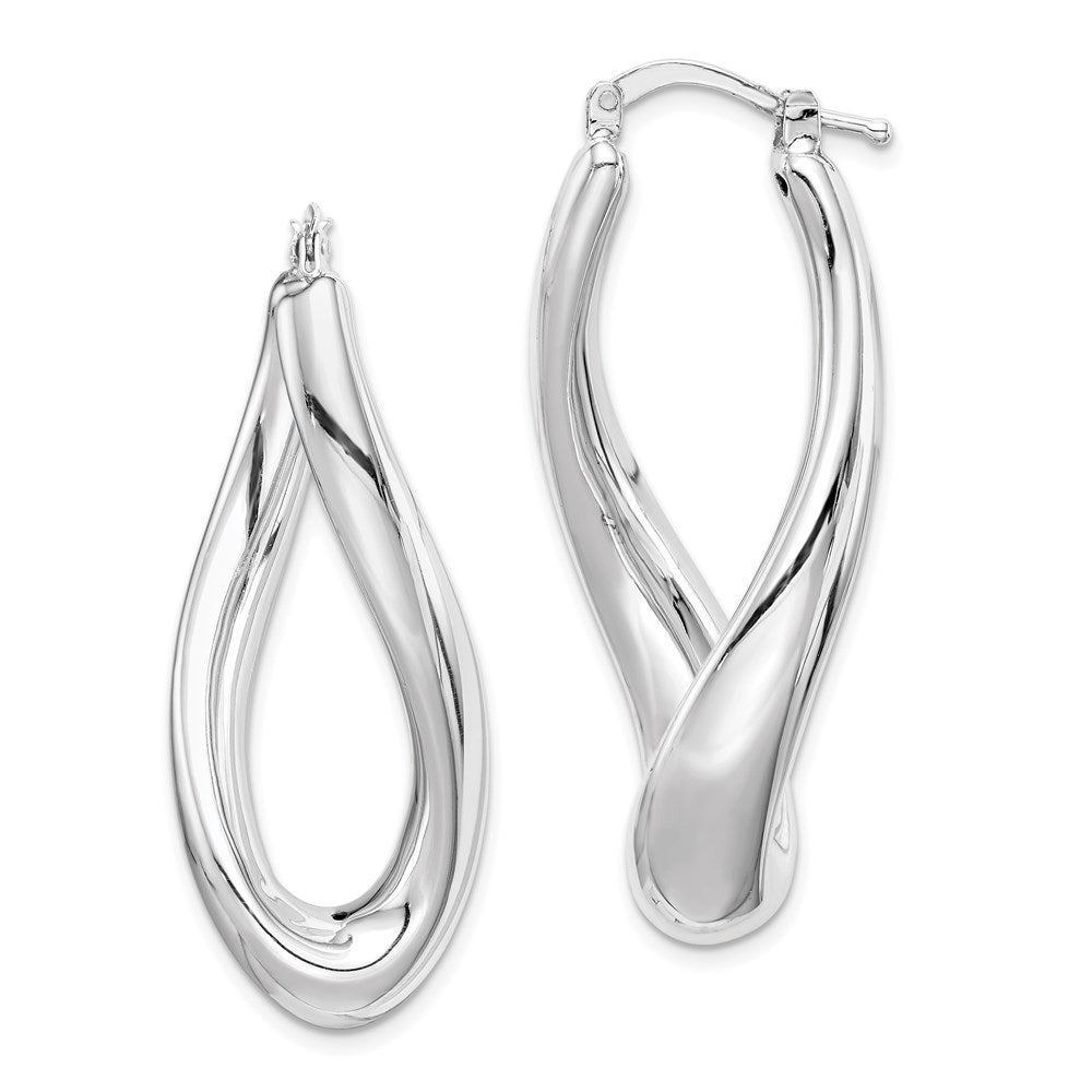 Sterling Silver RH-plated Polished Twisted Hollow Oval Hoop Earrings, 39 x 16 mm