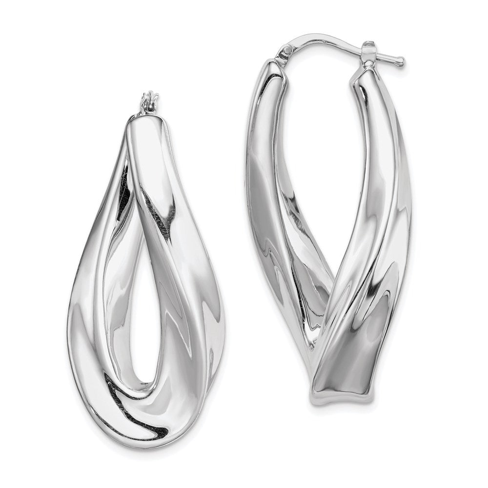 Sterling Silver RH-plated Polished Twisted Hollow Oval Hoop Earrings, 40 x 16 mm