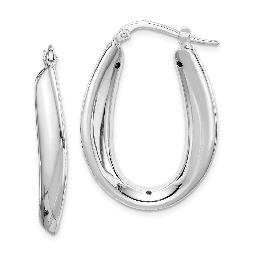 Sterling Silver Rhod-plated Polished Hollow 6mm Oval Hoop Earrings, 30 x 23 mm