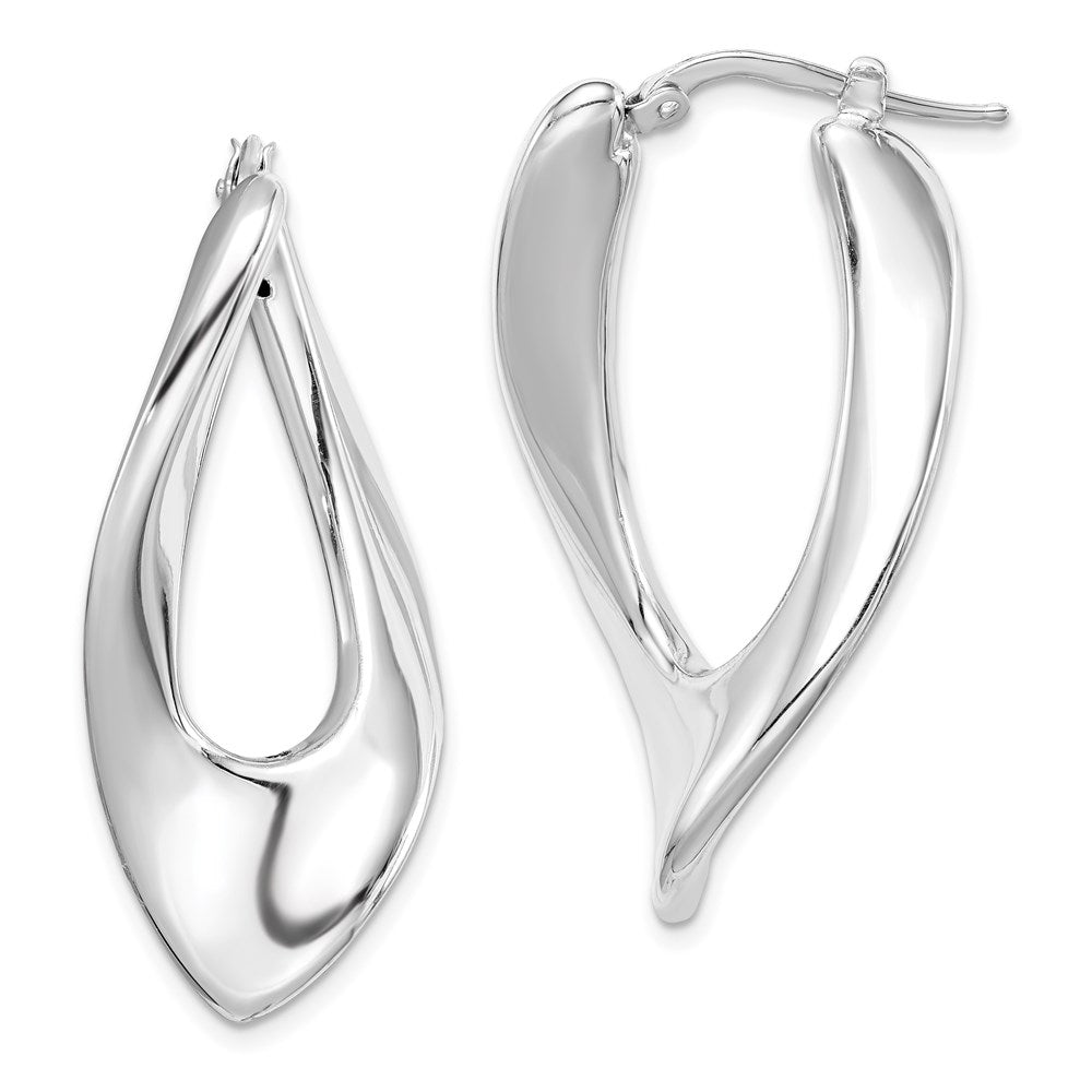 Sterling Silver RH-plated Polished Hollow Twisted Oval Hoop Earrings, 39 x 18 mm