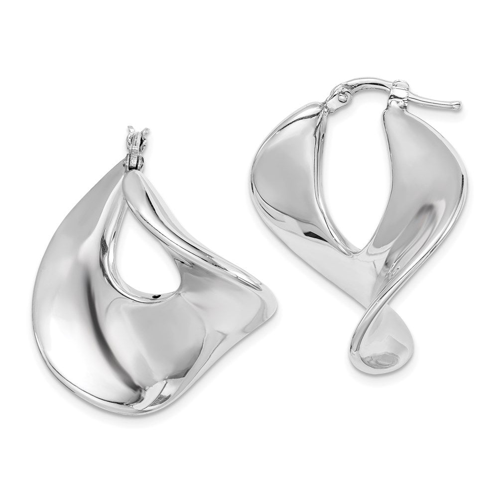 Sterling Silver Rhodium-plated Wide Twisted Hollow Hoop Earrings, 29 x 27 mm