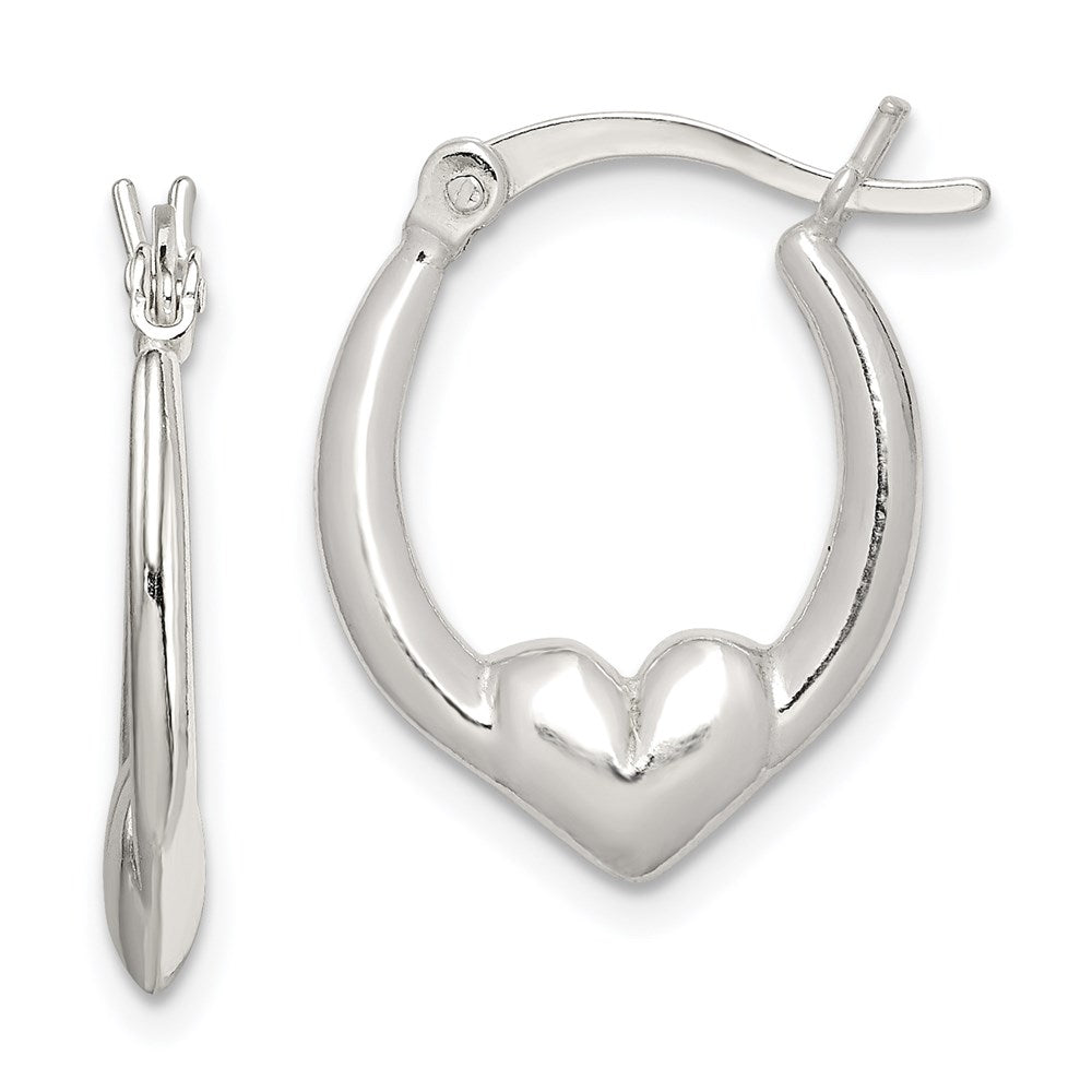 Sterling Silver Polished Heart Oval Hoop Earrings, 19 x 16 mm