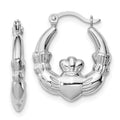 Sterling Silver Rhodium-lated Claddagh Hollow Round Hoop Earrings, 16 x 3.8 mm