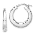 Sterling Silver RH-plated Polished Tapered Hollow Round Hoop Earrings, 25 x 25 mm