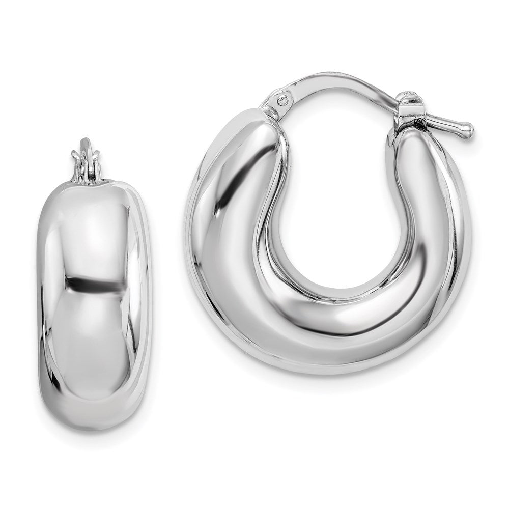 Sterling Silver RH-plated Polished Tapered Hollow Round Hoop Earrings, 21 x 18 mm