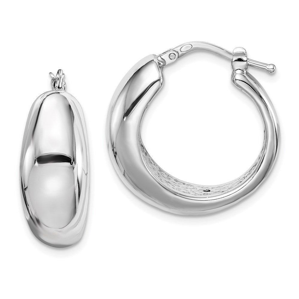 Sterling Silver RH-plated Polished Tapered Hollow Round Hoop Earrings, 23 x 23 mm