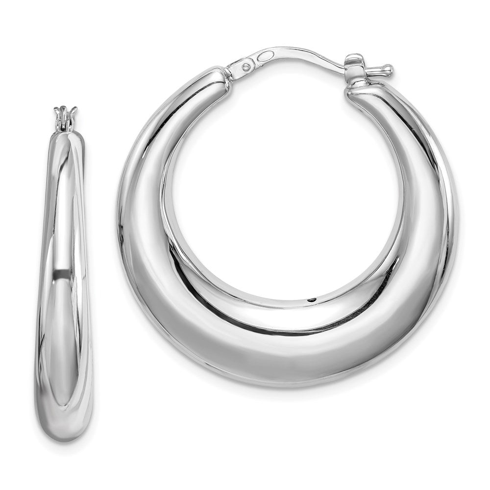Sterling Silver RH-plated Polished Tapered Hollow Round Hoop Earrings, 33 x 33 mm