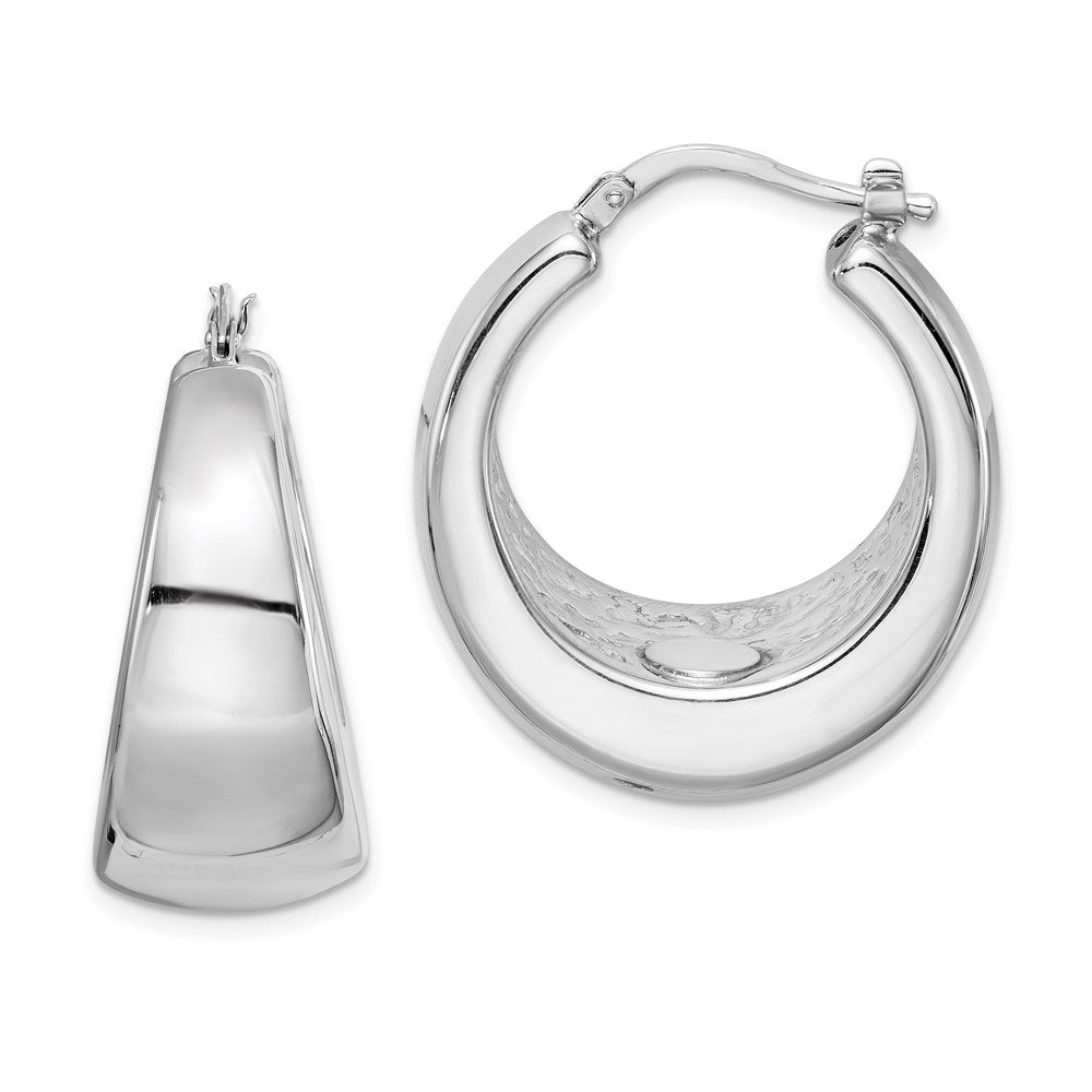 Sterling Silver RH-plated Polished Tapered Hollow Round Hoop Earrings, 26 x 26 mm