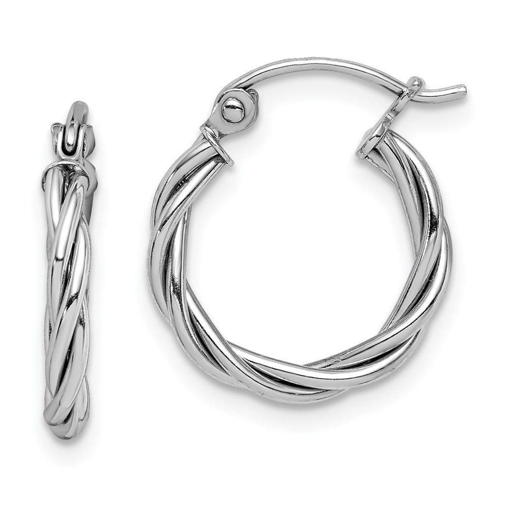 Sterling Silver Rhodium Plated 2mm Twisted Hoop Earrings, 15 x 15 mm