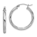 Sterling Silver Rhodium-plated 2.7x25mm Twisted Hoop Earrings, 25 x 2.7 mm