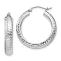 Sterling Silver Rhodium-plated Diamond-cut 5x25mm Hoop Earrings, 25 x 5 mm