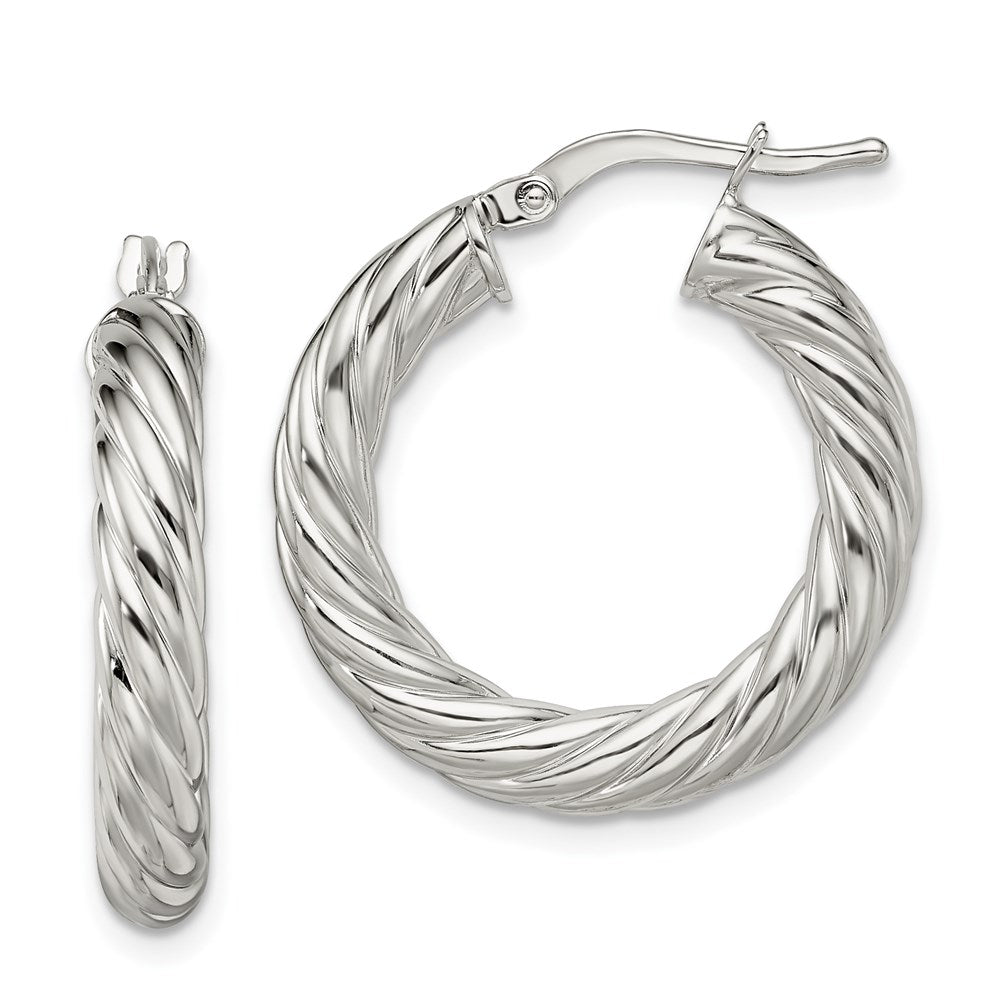 Sterling Silver Rhodium-plated Polished Twisted 4mm Hoop Earrings, 25 x 25 mm