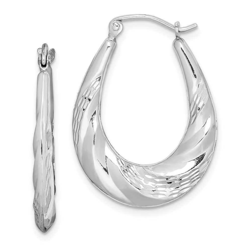 Sterling Silver Rhodium-plated D/C Scalloped Oval Hoop Earrings, 24 x 20 mm