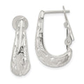 Sterling Silver Polished & Filigree Omega Back J-Hoop Earrings, 22 x 14 mm
