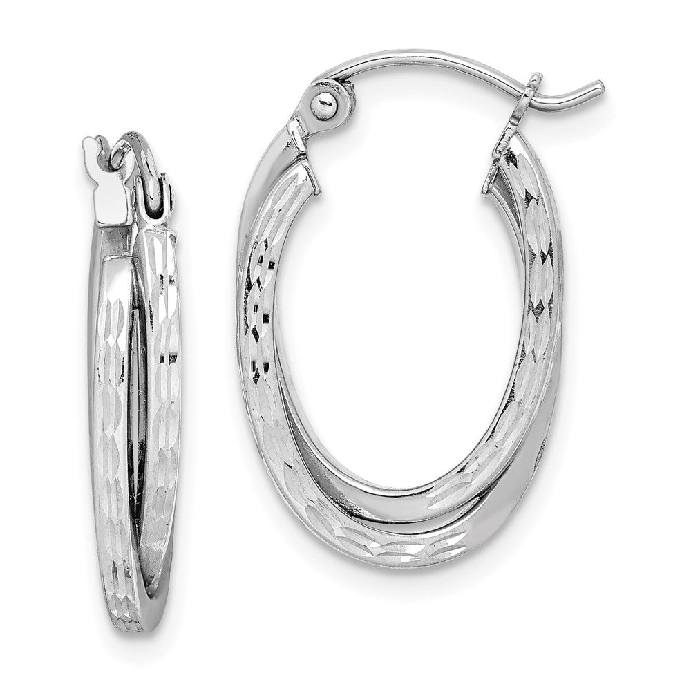 Sterling Silver Rhodium Plated Textured Double Oval Hoop Earrings, 20 x 13 mm