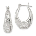 Sterling Silver Polished Filigree Oval Hoop Earrings, 24 x 17 mm