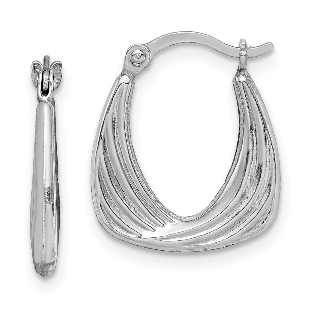 Sterling Silver Rhodium Plated Hollow Hoop Earrings, 15 x 13 mm