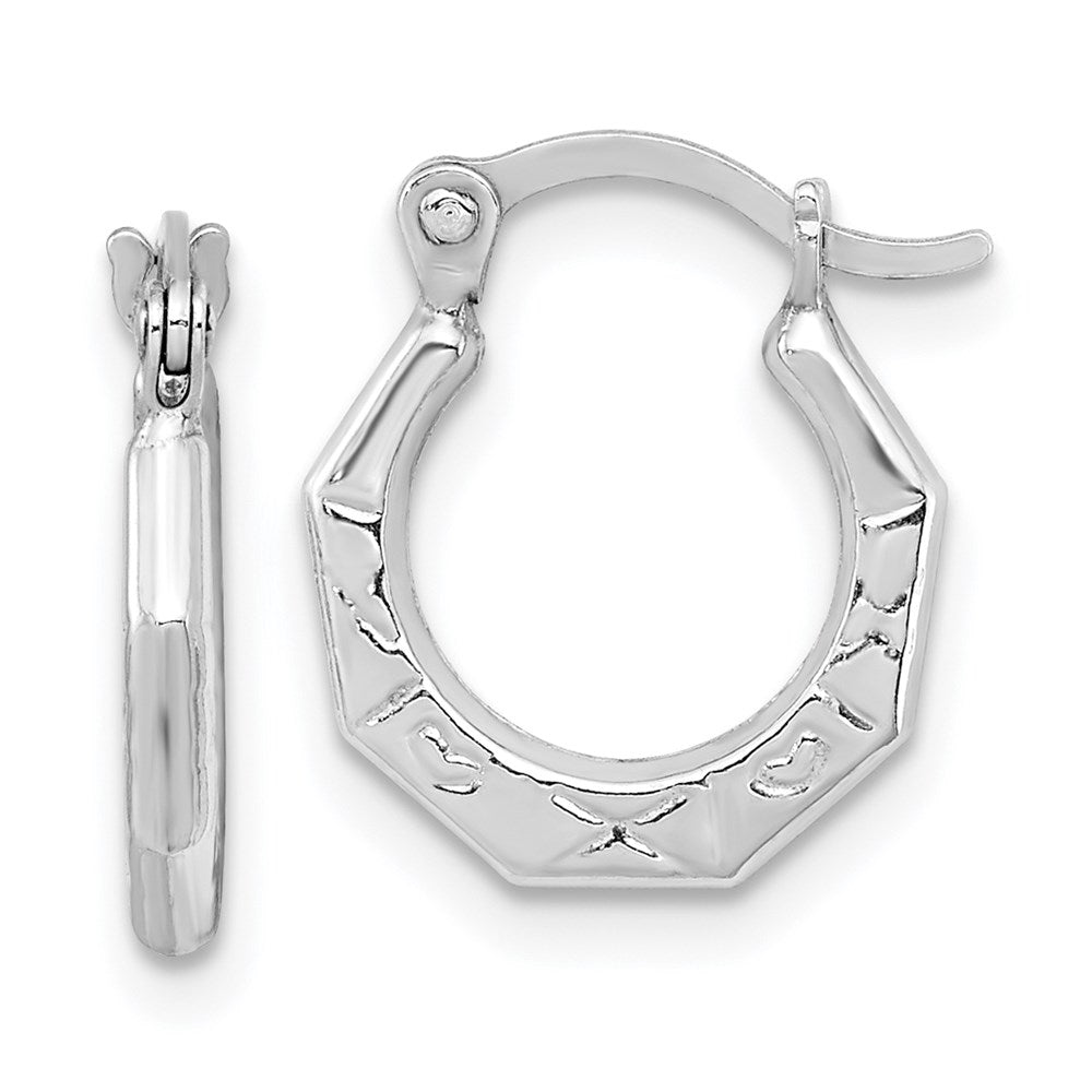 Sterling Silver Rhodium-plated Patterned Hollow Hoop Earrings, 11 x 11 mm