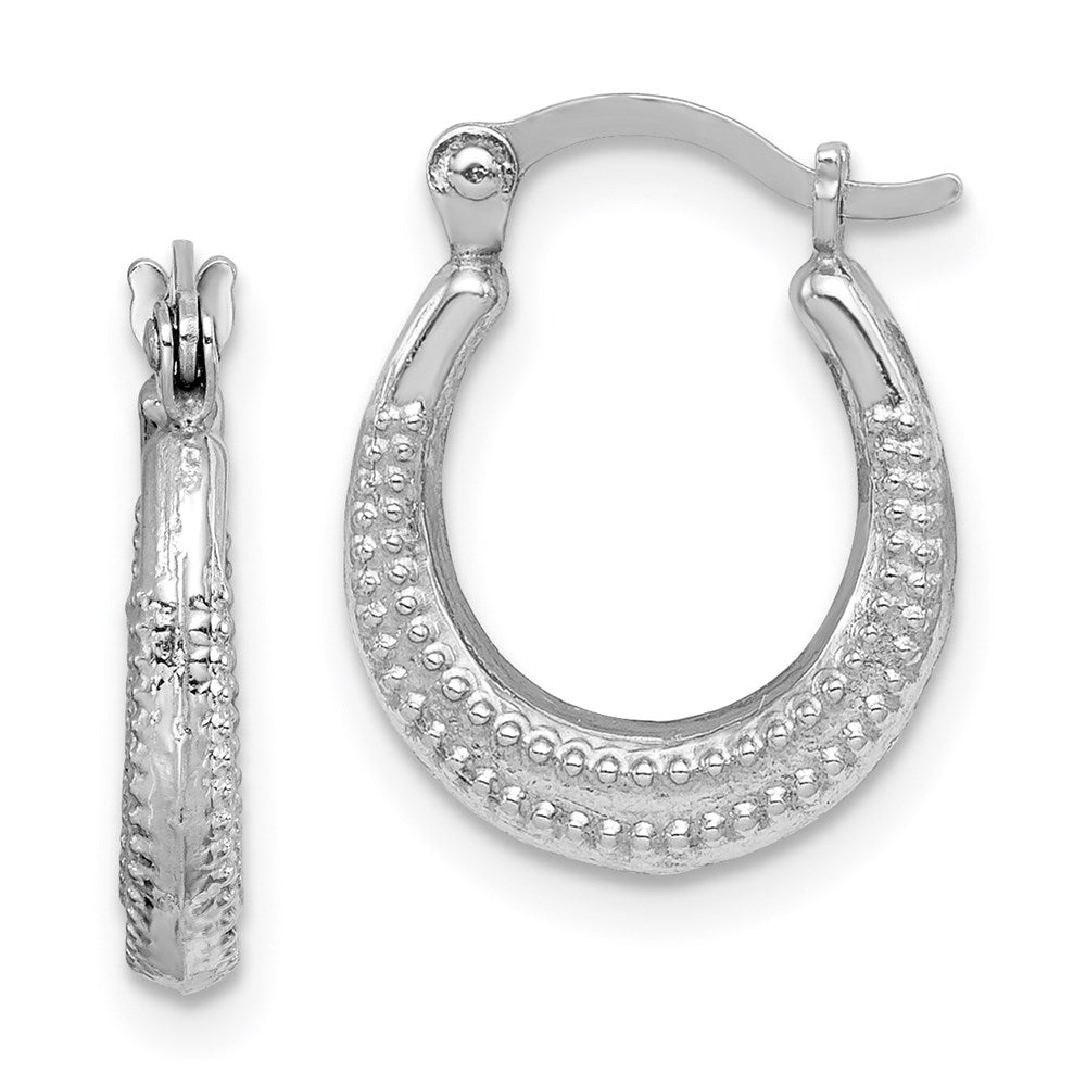 Sterling Silver Rhodium-plated Textured Hollow Hoop Earrings, 12 x 12 mm