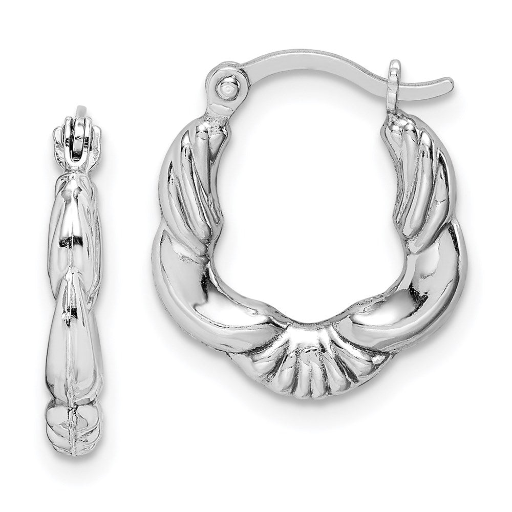Sterling Silver Rhodium Plated Hollow Scalloped Hoop Earrings, 13 x 13 mm