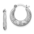 Sterling Silver Rhodium Plated Diamond Cut Hoop Earrings, 15 x 15 mm, 0.68 g