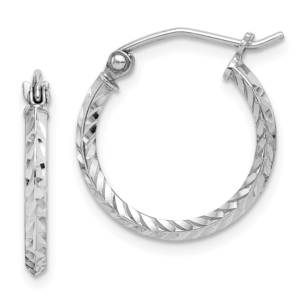 Sterling Silver Rhodium Plated Diamond Cut Hoop Earrings, 16 x 16 mm