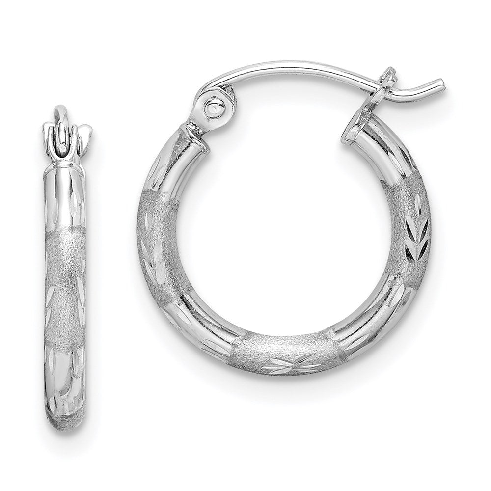 Sterling Silver Rhodium Plated Diamond Cut Hoop Earrings, 15 x 15 mm, 0.9 g