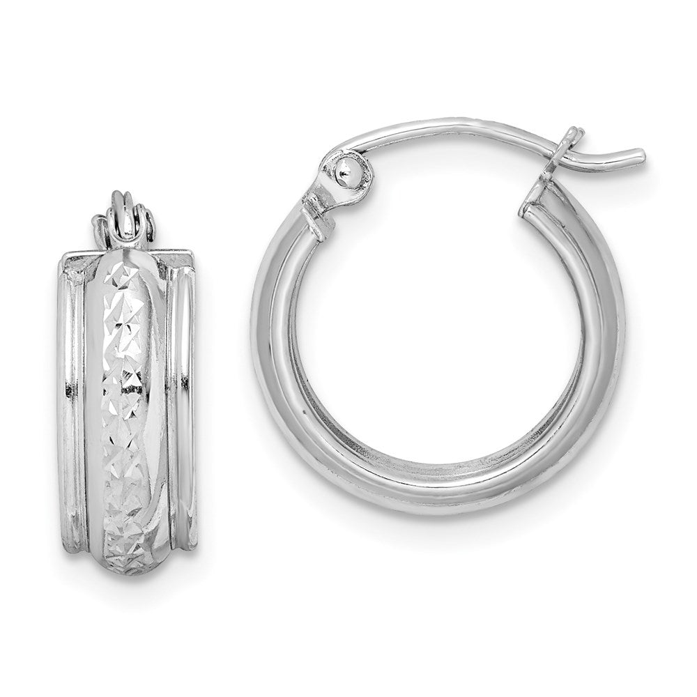 Sterling Silver Rhodium-plated Diamond-cut 5mm Round Hoop Earrings, 15 x 15 mm