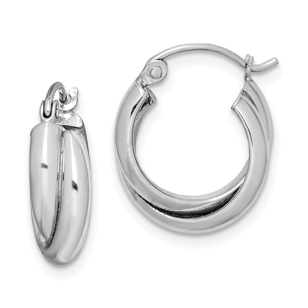Sterling Silver Rhodium Plated Double Hoop Earrings, 13 x 13 mm