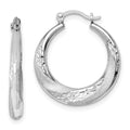 Sterling Silver RH-plated Brushed & D/C Scalloped Round Hoop Earrings, 21 x 21 mm