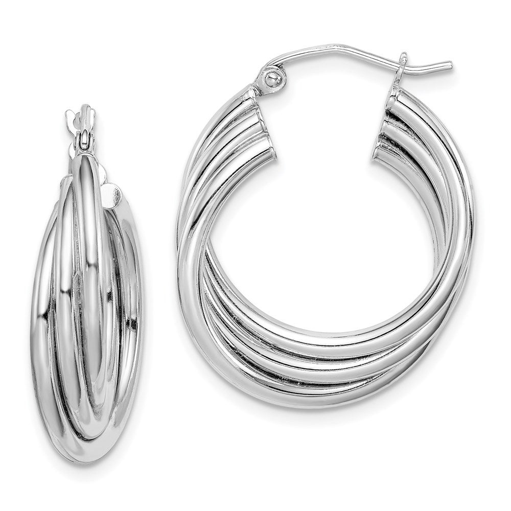Sterling Silver Rhodium-plated Triple Twisted Round Hoop Earrings, 24 x 22 mm