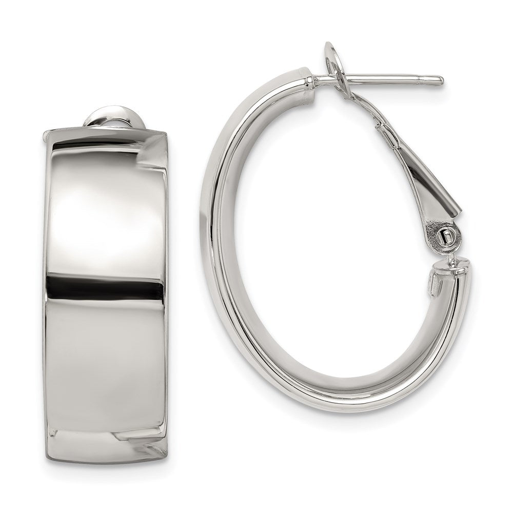 Sterling Silver Rhod-pltd Polish 10mm Omega Back Oval Hoop Earrings, 20 x 19.75 mm