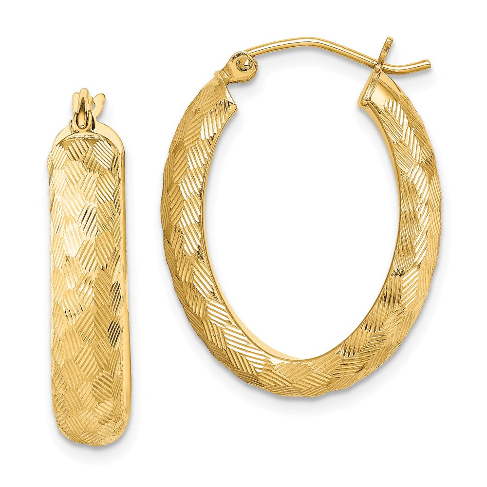 Sterling Silver Gold-plated Textured 5mm Oval Hoop Earrings, 24 x 20 mm