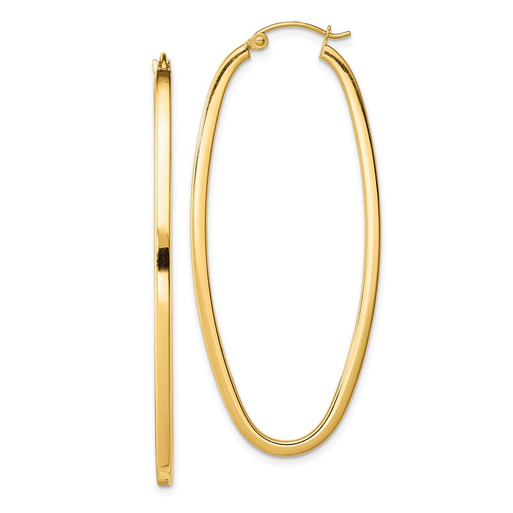 Sterling Silver Gold-plated Square Tube 2.5mm Oval Hoop Earrings, 52 x 22 mm