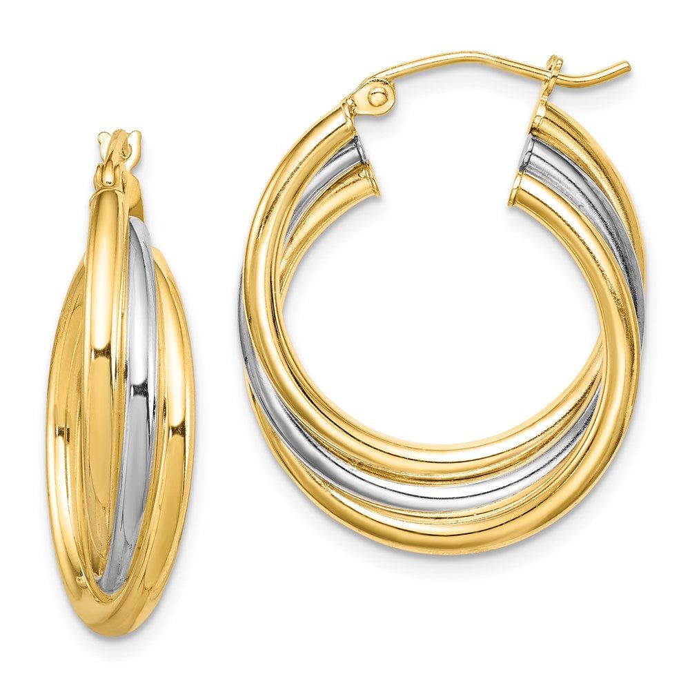 Sterling Silver Rhodium-plated Gold-plated Triple Hoop Earrings, 25 x 6 mm