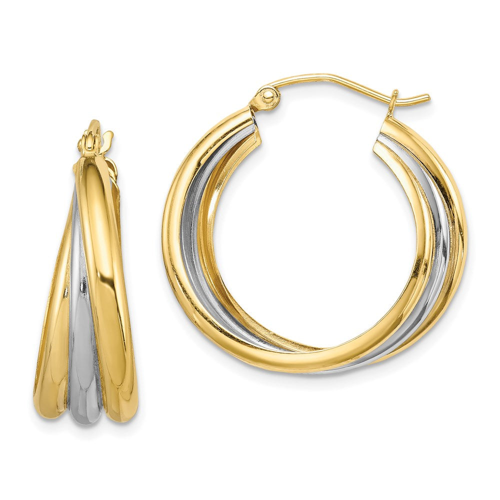 Sterling Silver Rhodium-plated Vermeil Triple Hoop Earrings, 22 x 26 mm