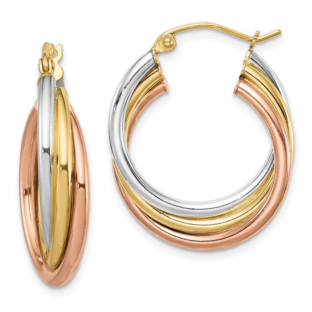 Sterling Silver Rhodium-plated Rose/Yellow Gold-plated Hoop Earrings, 25 x 6 mm