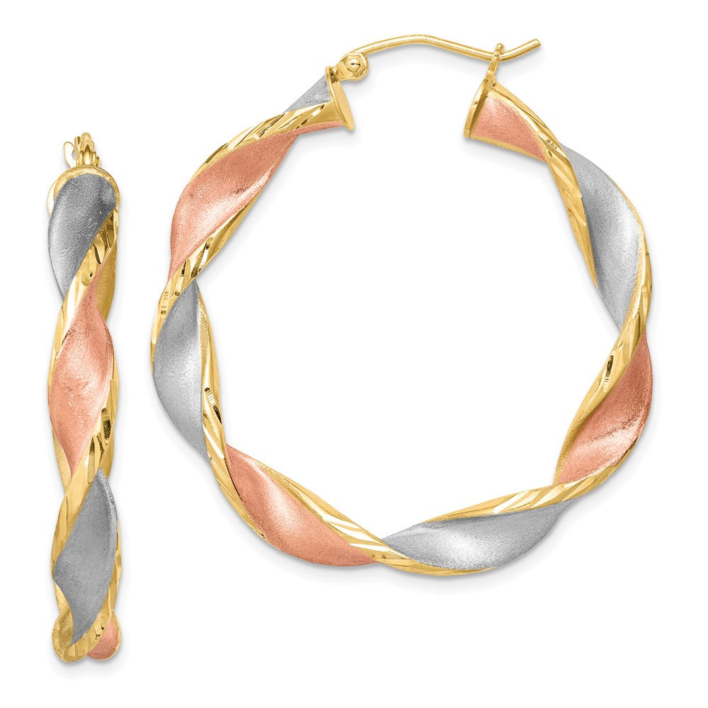 Sterling Silver RH-Plated Yellow/Rose Vermeil D/C 5mmTwisted Hoop Earrings, 37 x 37 mm