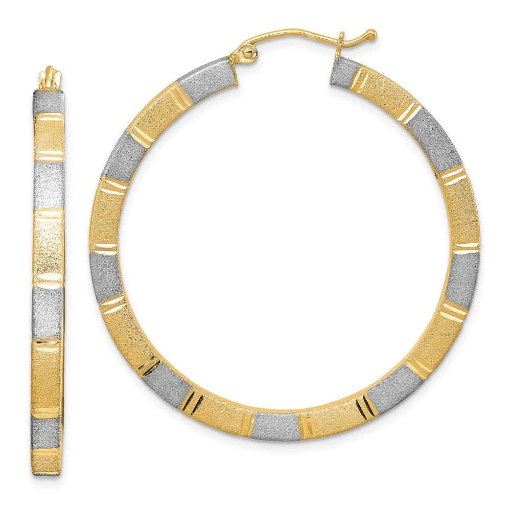 Sterling Silver Rhodium-plated Vermeil Diamond-cut 3x40mm Hoop Earrings, 40 x 40 mm