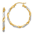 Sterling Silver RH-plated Vermeil Diamond-cut 3x30mm Twisted Hoop Earrings, 31 x 31 mm