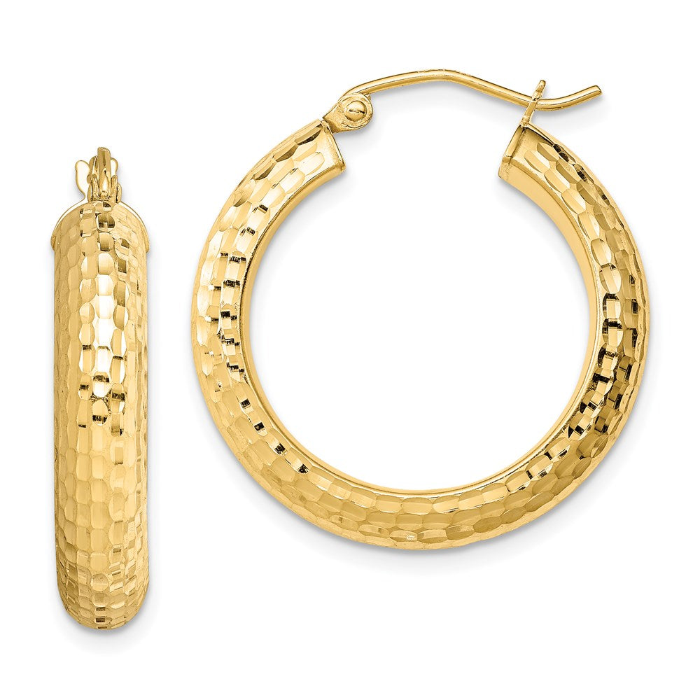 Sterling Silver Gold-plated Diamond-cut 5x25mm Hoop Earrings, 25 x 25 mm