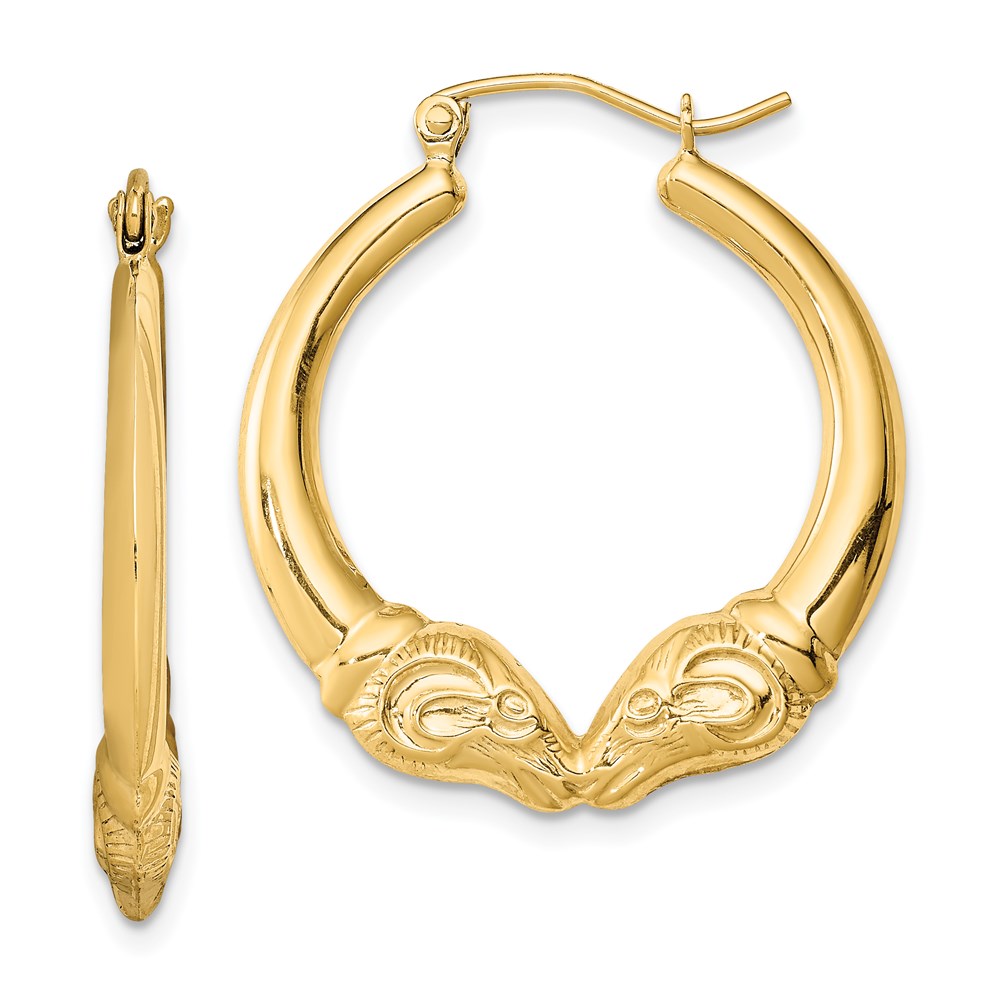 Sterling Silver Gold Plated Hollow Rams Head Hoop Earrings, 25 x 27 mm
