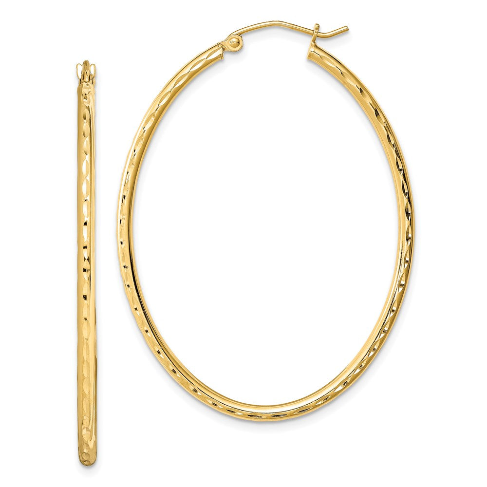 Sterling Silver Gold-plated Textured 2mm Hollow Oval Hoop Earrings, 46 x 37 mm